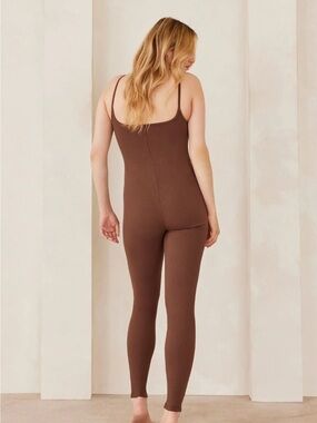 Bumpsuit sculpting rib unitard, brown, size small.